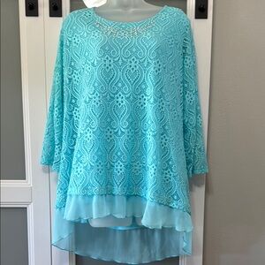 JM Collection Aqua Lace Blouse